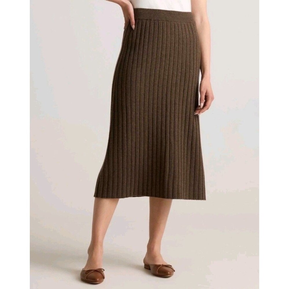 Quince 100% Mongolian Cashmere Brown Ribbed Midi Skirt Brown Size Large